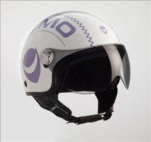 Casco demijet leggero omologato HELMO OMEN colore BIANCO e VIOLA con visiera AERONAUTICA  