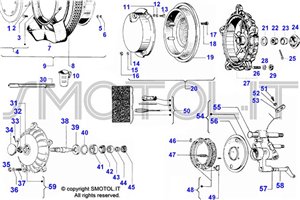 Tavola esplosi ricambi mozzo ruota strumenti Vespa PK XL