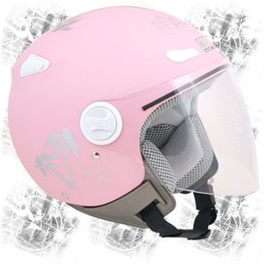 Casco demijet omologato MALIBU ROSA gommato con visiera